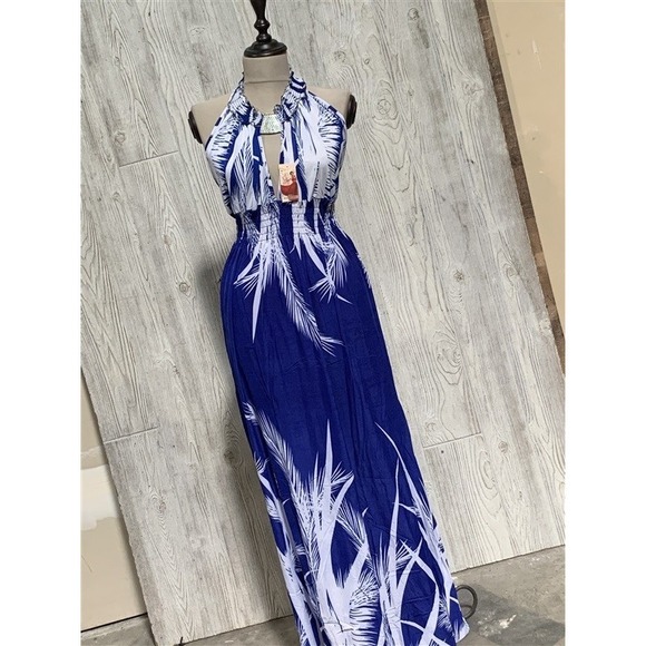 The Unbranded Brand Dresses & Skirts - NWT Hawaiian Palms Backless Keyhole Front Sundress Maxi Dress Blue White XXL #14
